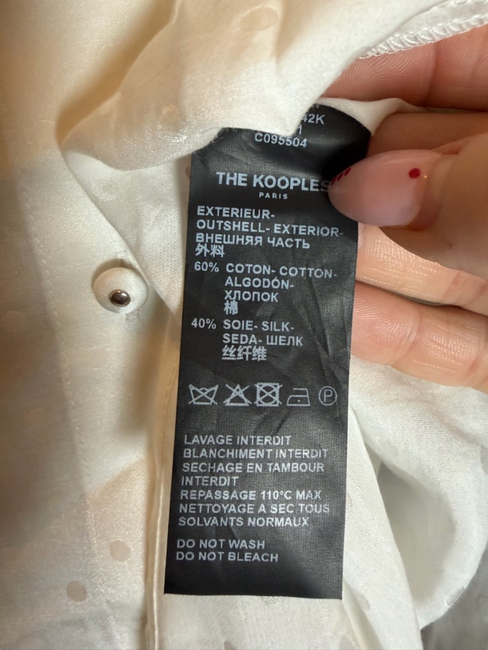 NWT The Kooples Silk Blend White Button-Down Spotted Blouse | $200 MSRP - Picture 10 of 10